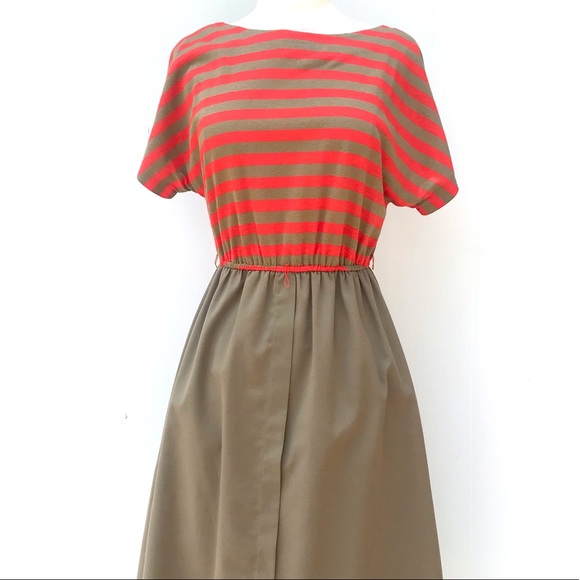 Vintage 70’s orange & tan striped mod retro minimalist dress - Picture 3 of 7